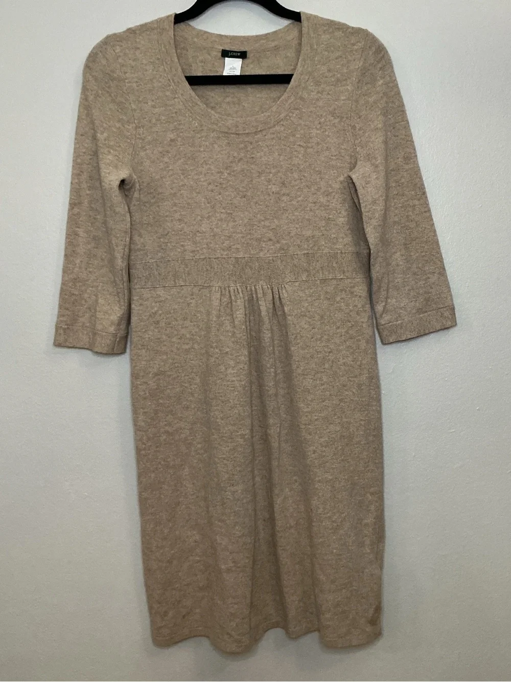 J. Crew Beige Wool Cashmere Blend Long-Sleeve Knit Midi Dress Size Small